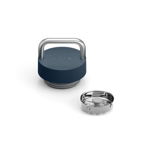 Tapa azul de acero inoxidable con asa para llevar y pantalla de flujo separada, parte de Fellow, EspressoGear, Últimas novedades, todo sobre café.