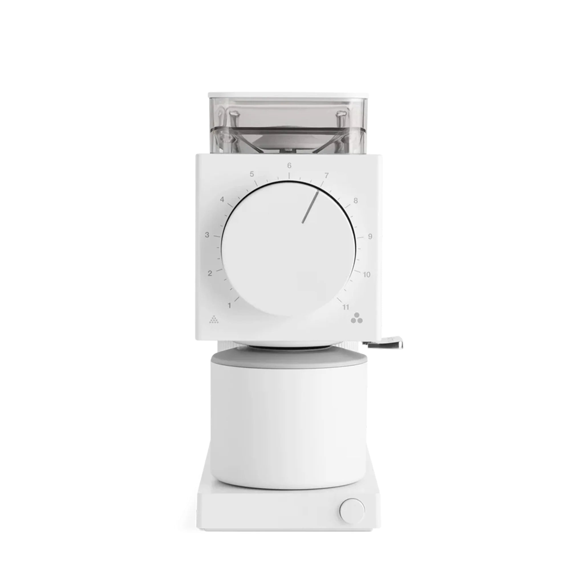 Molino de café eléctrico blanco con grado de molienda ajustable para una preparación precisa, parte de EspressoGear, todo sobre café.