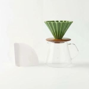 Set japonés para café de filtro manual - Dripper cerámico Origami Barista & Espresso