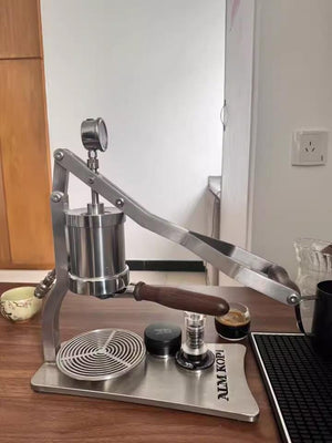 Máquina de espresso Aleman 2P con palanca manual | Base y bandeja antigoteo de acero inoxidable