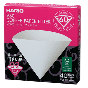 V60 Filter Paper ❘ 02 Size-Hario-40 pack-Blekt-Barista och Espresso